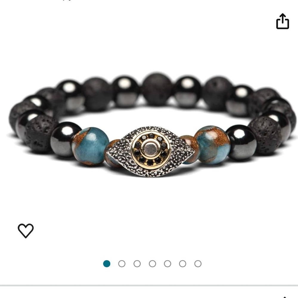 Evil Eye Stress Relief Reiki Healing Magnetic Lava Rock, Blue Jasper Bracelet